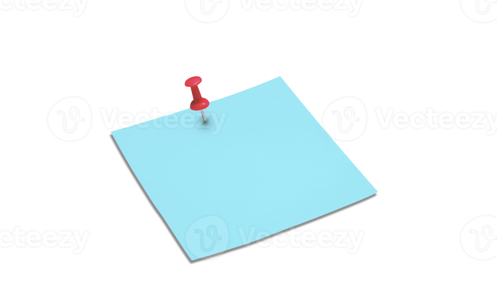 Blank blue sticky note with thumbtack. Blank note, red pin png