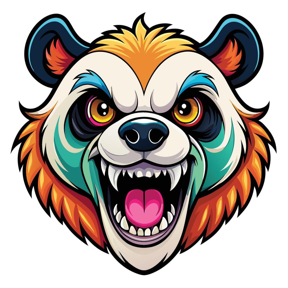 a cartoon panda bear head with its mouth open vector