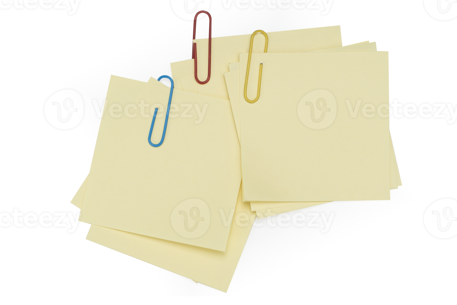 Office table with pen, note papers and paper clips top view png