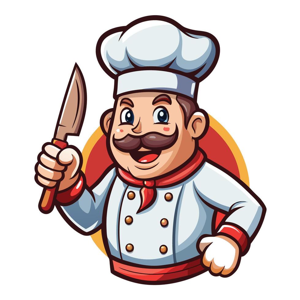 chef cartoon character holding knife illustration vector