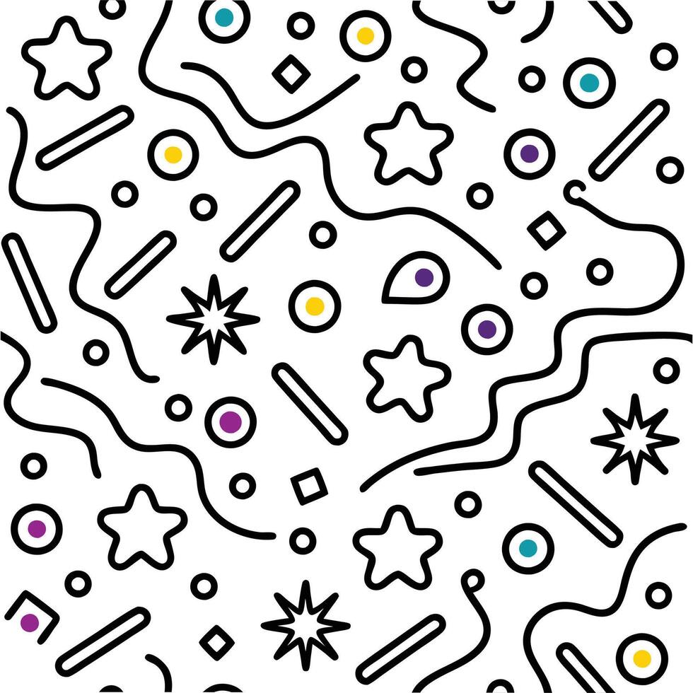 a black and white pattern with stars and other shapes vector
