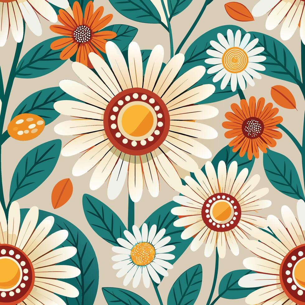 floral pattern with daisies and leaves vector