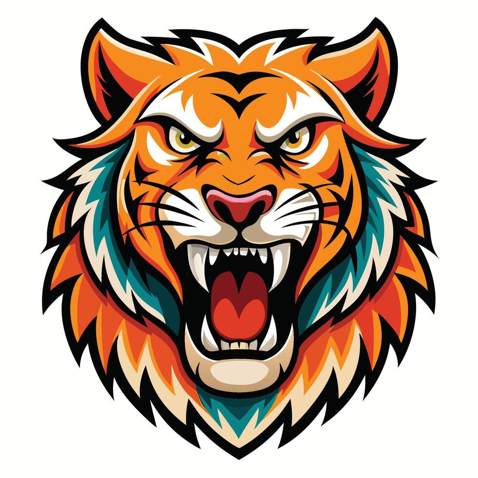 the head of a tiger is shown in a cartoon style vector