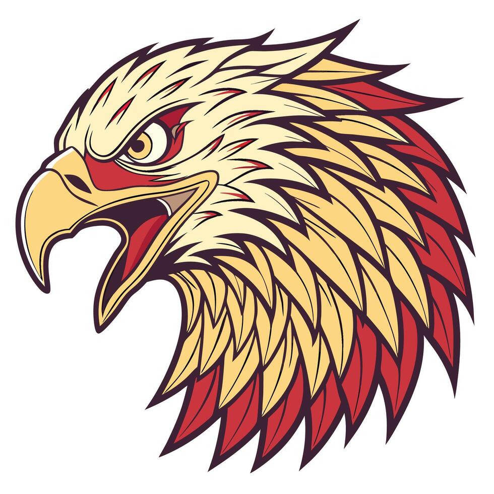 an eagle head with a red and yellow feather vector