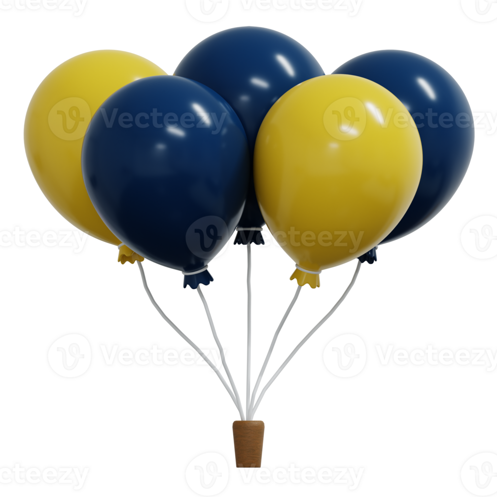 3d Balloons set isolated on transparent background. 3d realistic blue and yellow festive 3d helium balloons template for celebrate and birthday party design png