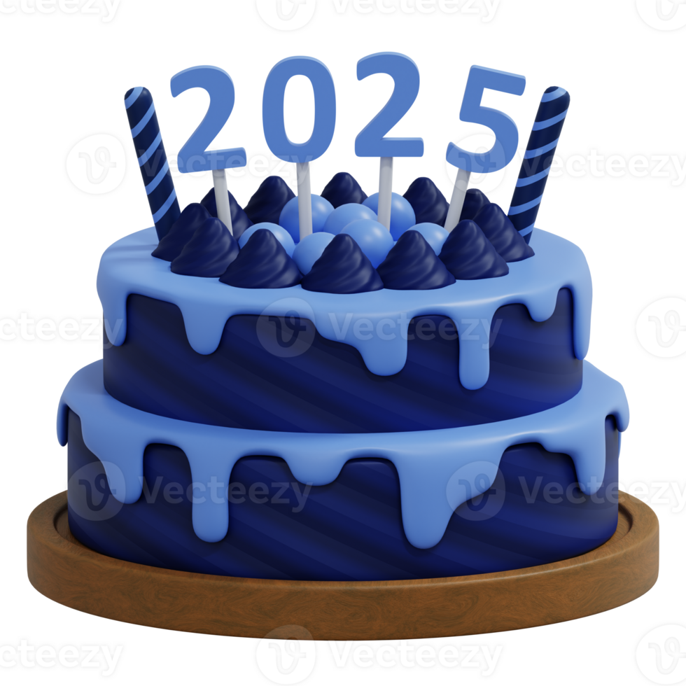 3d new year cake with number 2025 isolated on transparent background png