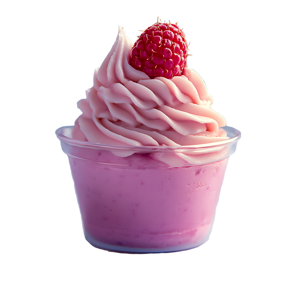 Cup of Raspberry Yogurt with Raspberry Topping png