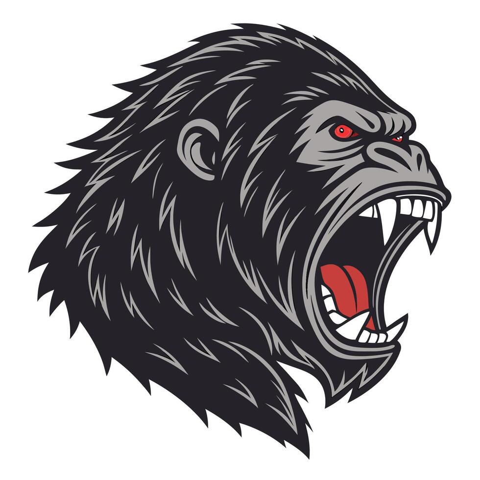 gorilla head with open mouth and red teeth vector