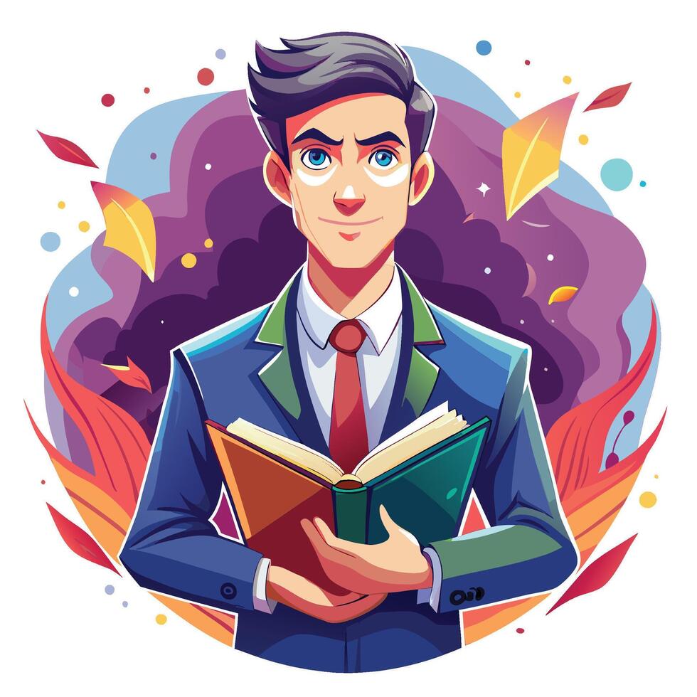 a cartoon man in a suit holding a book vector