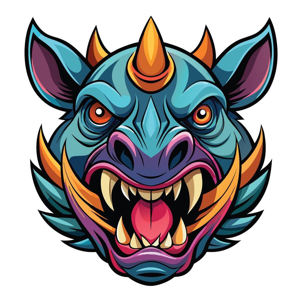 a cartoon head of a dragon with horns vector