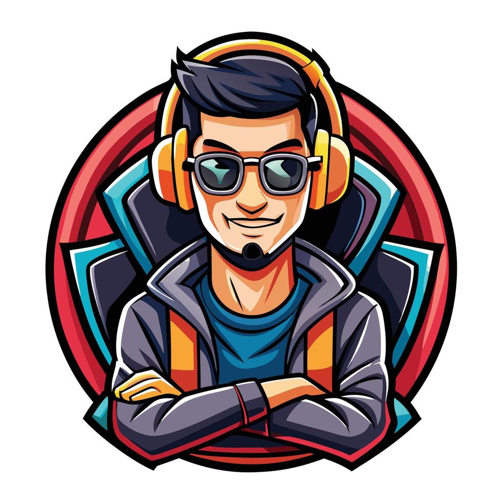 a cartoon man wearing headphones and sunglasses vector