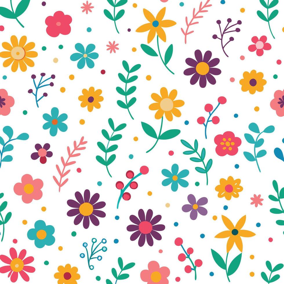 floral seamless pattern with colorful flowers and leaves vector
