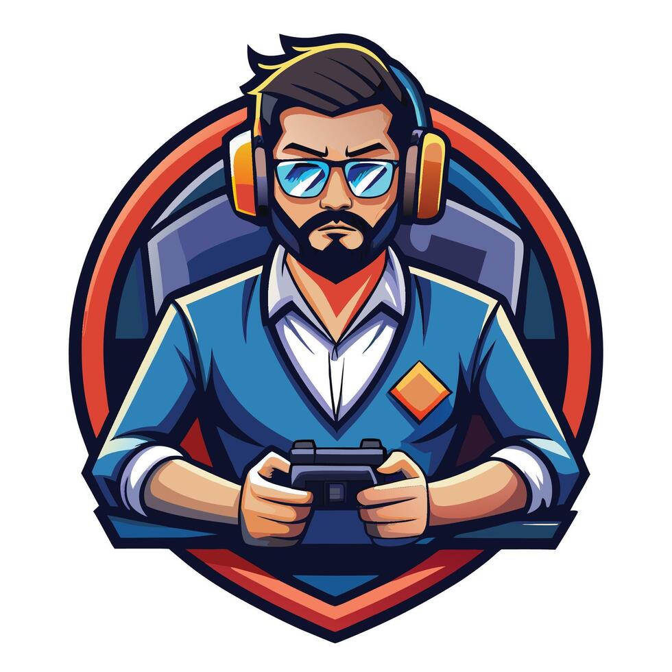 a man with glasses and a beard playing a game vector