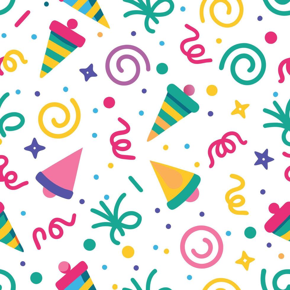 seamless pattern with party hats and confetti vector