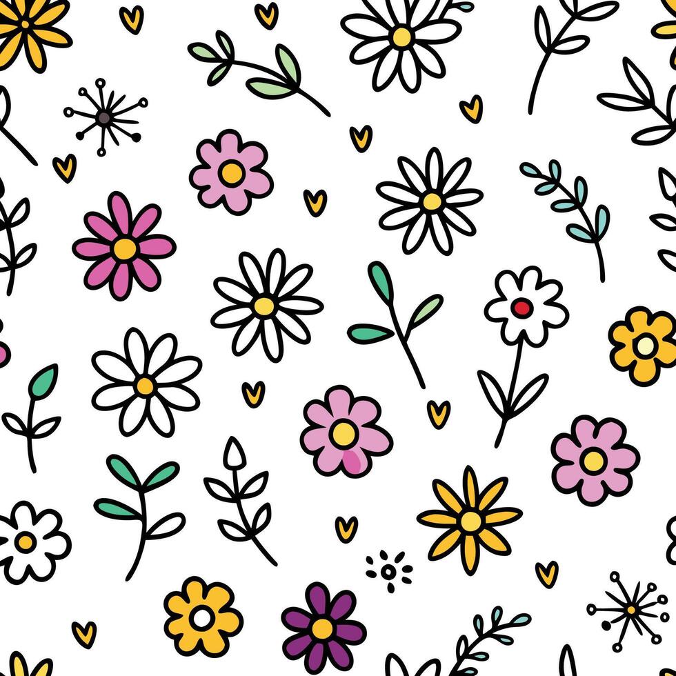 seamless pattern with flowers and leaves vector