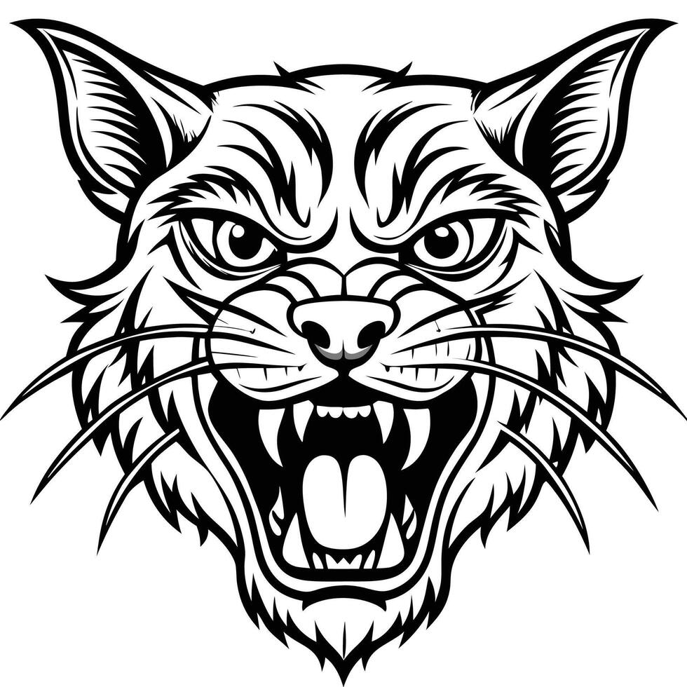 a cat head with its mouth open and its teeth showing vector