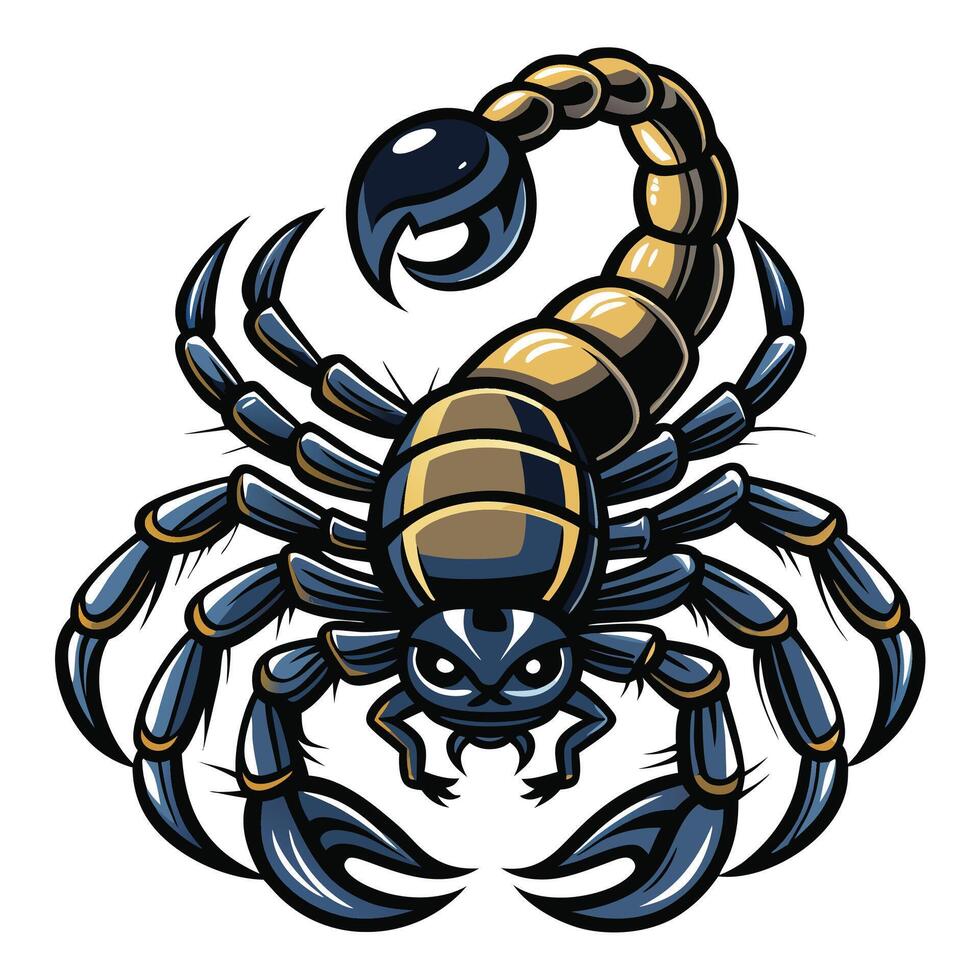 a scorpion with a black and blue body and a black tail vector