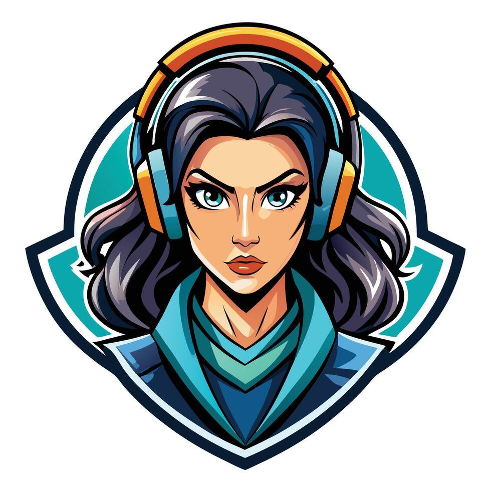 a woman with headphones on her head vector