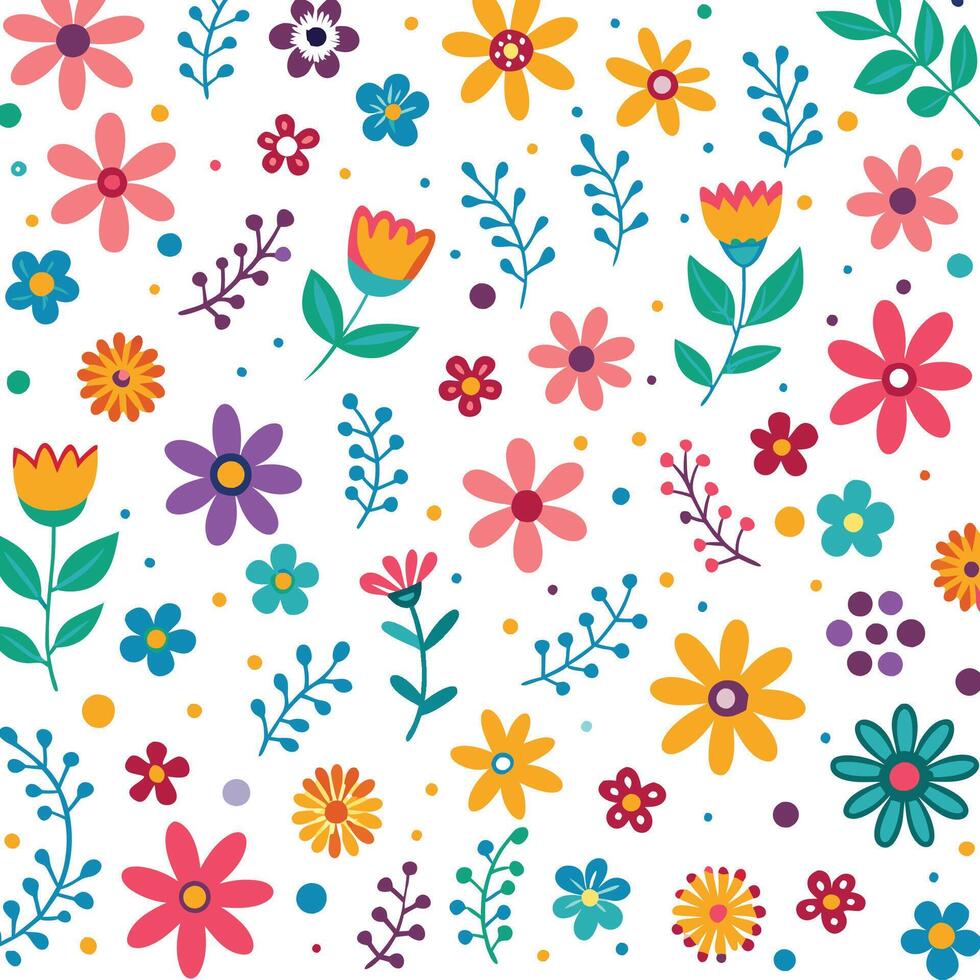 floral pattern with colorful flowers and leaves vector
