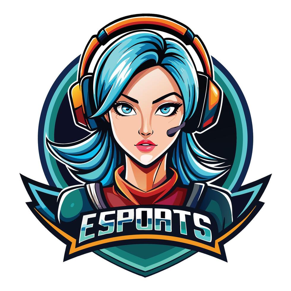 esports girl avatar, esports logo, vector