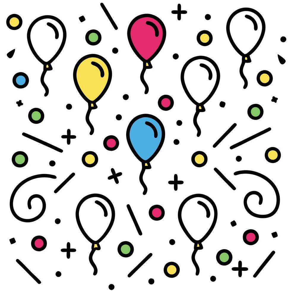 a colorful balloon and confetti are shown in the background vector