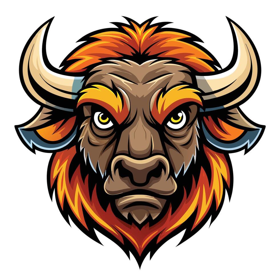 an angry buffalo head with horns on a white background vector