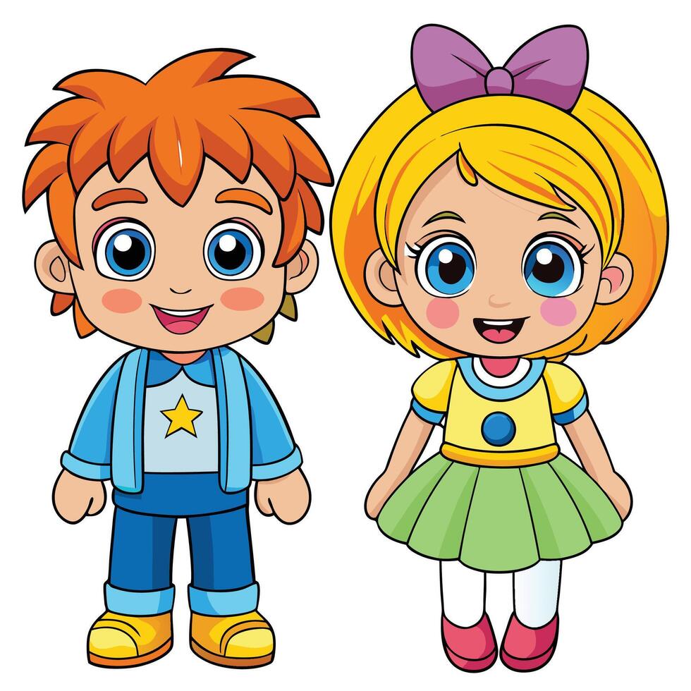 cartoon girl and boy illustration vector