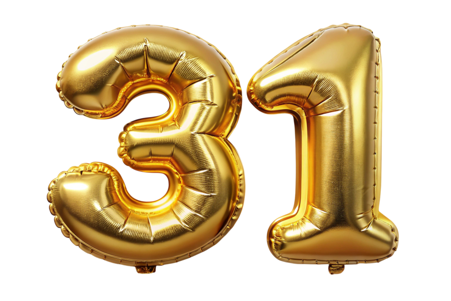 Metallic gold 31 number balloon arrangement for party decorations, special events, or promotional graphics. png