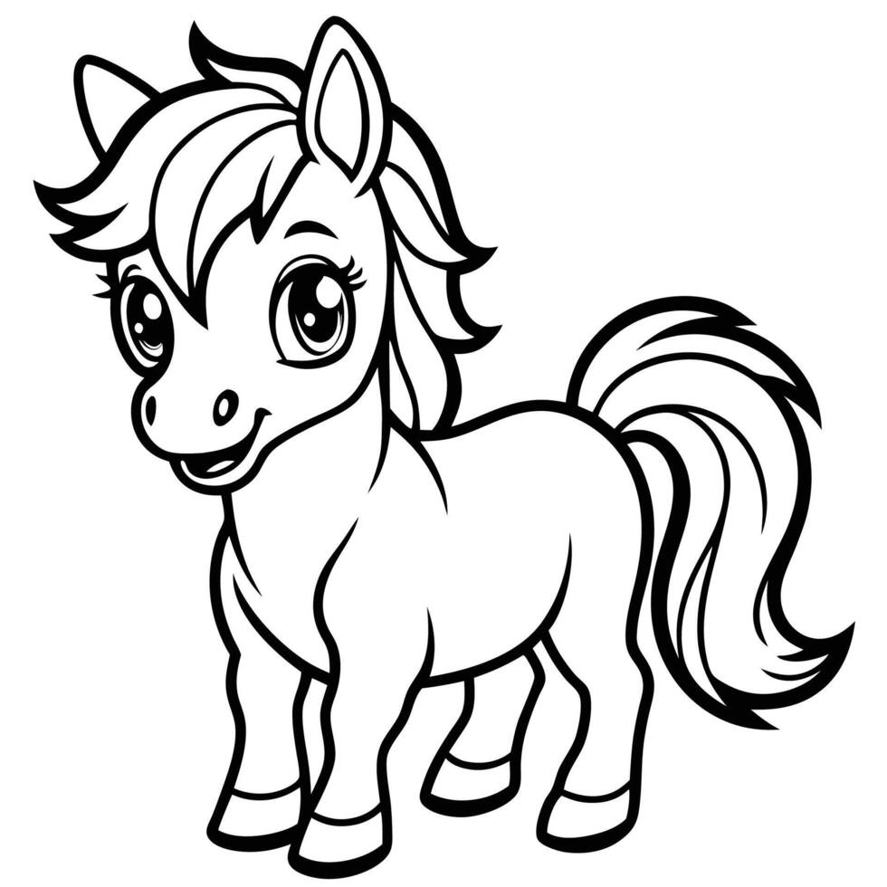 a cartoon horse coloring page vector