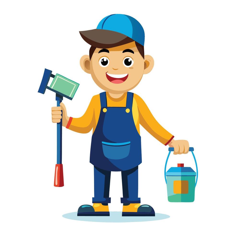 a cartoon man with a paintbrush and bucket vector