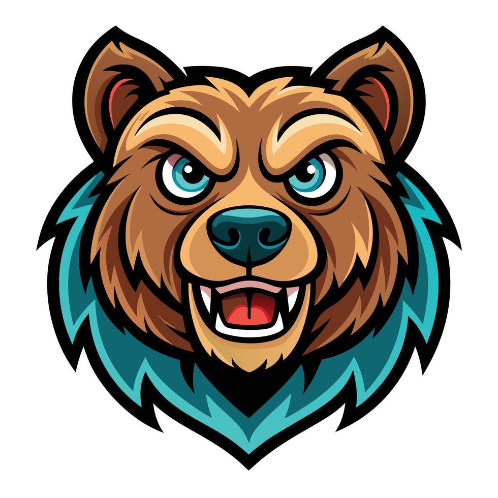 the head of a bear with a blue and green background vector