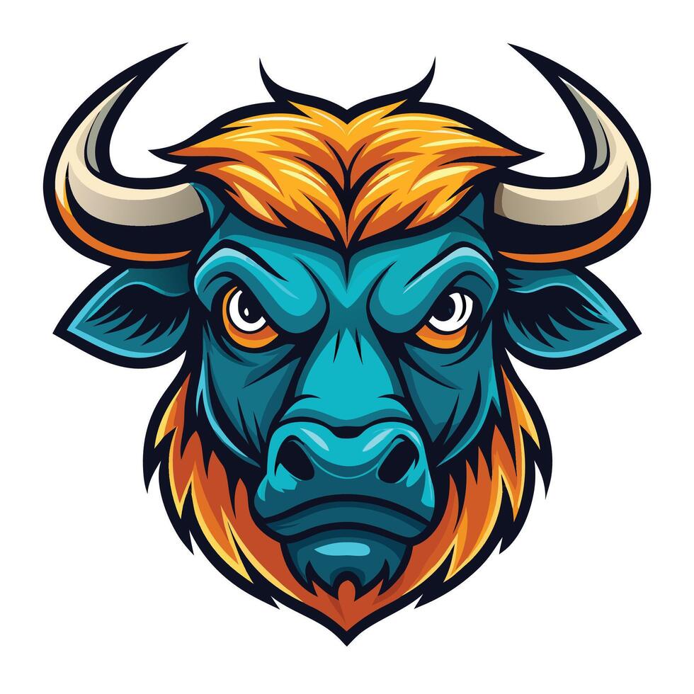 an angry buffalo head with horns on a white background vector