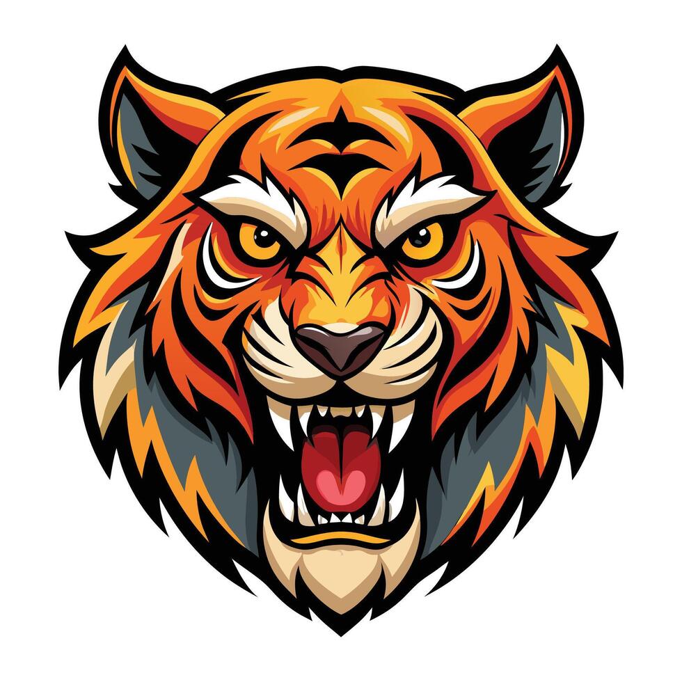 the head of a tiger is shown in a cartoon style vector