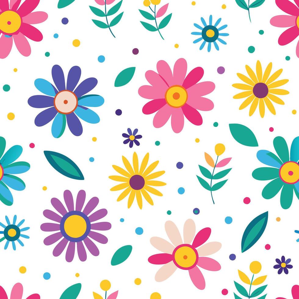 floral seamless pattern with colorful flowers and leaves vector