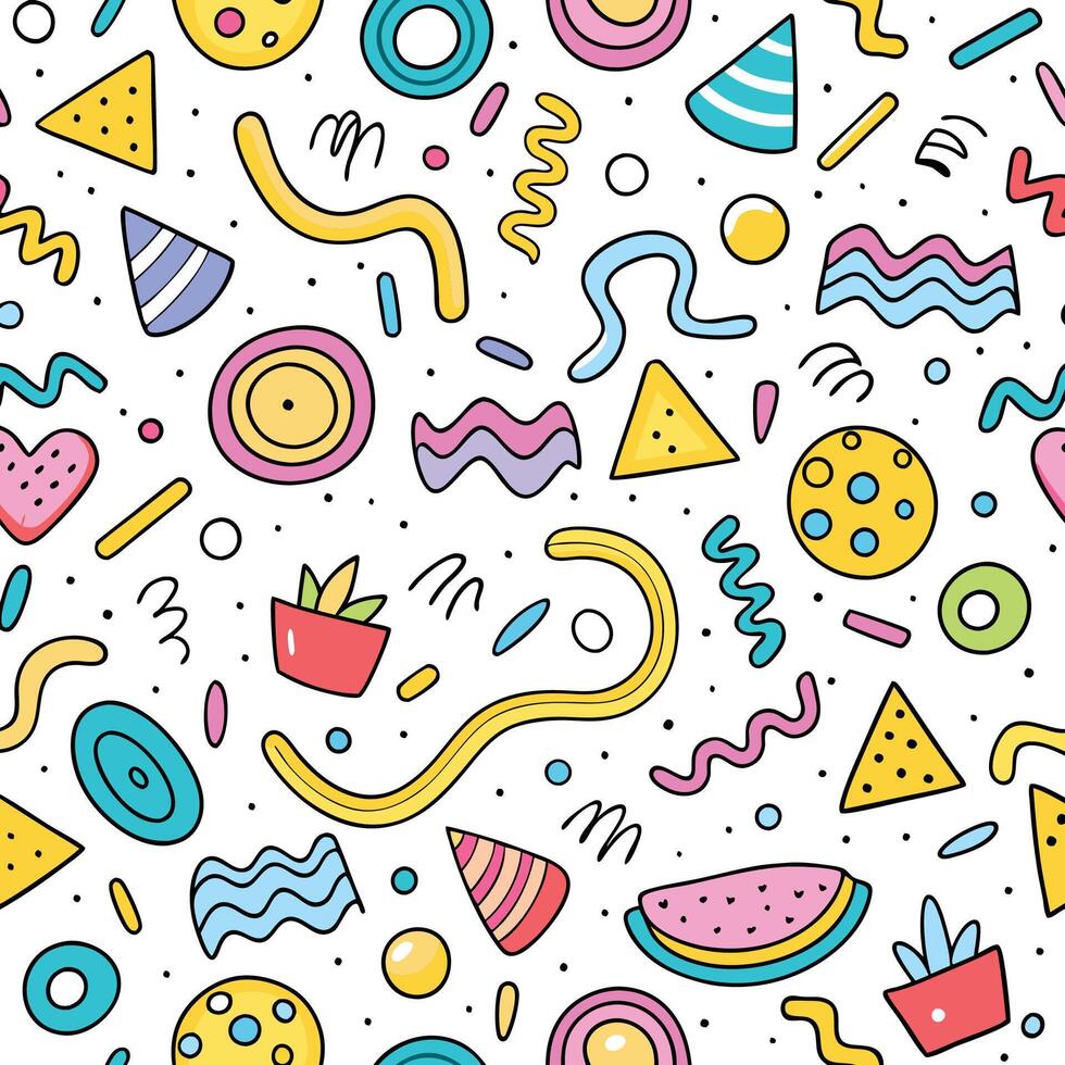 seamless pattern with colorful objects and shapes vector