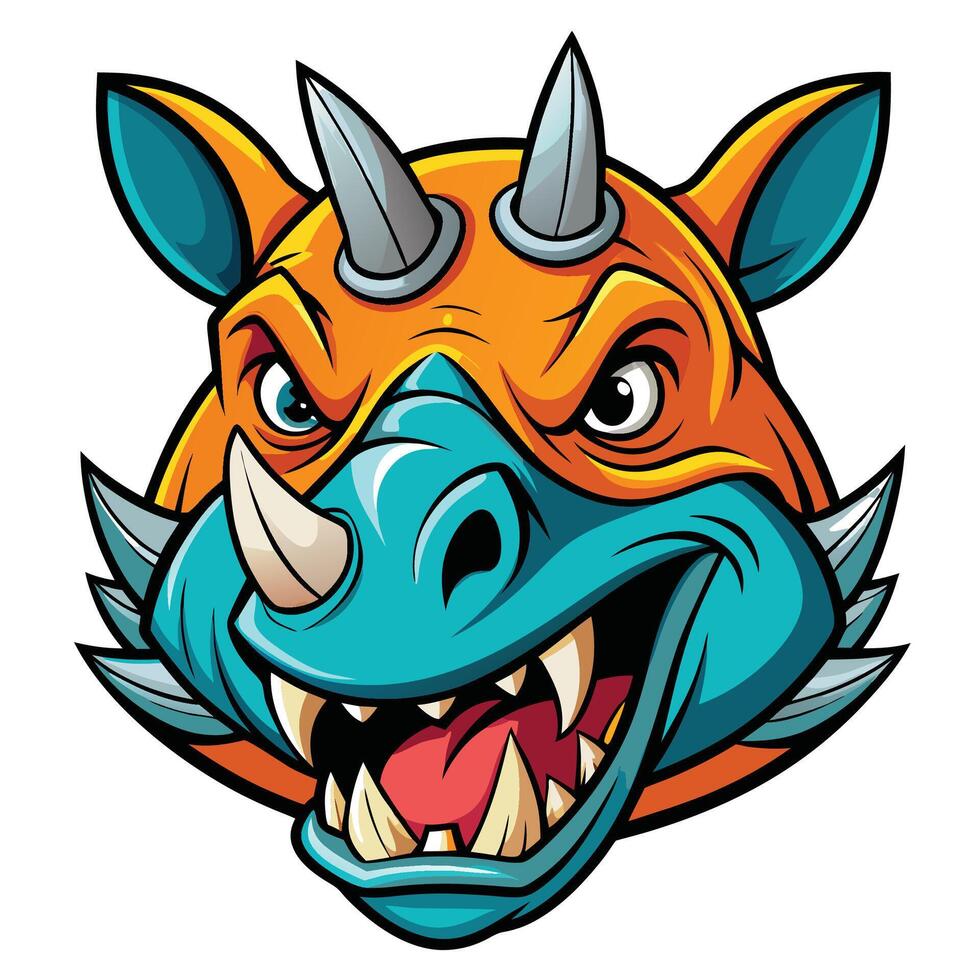 an angry rhino head with spikes on its face vector