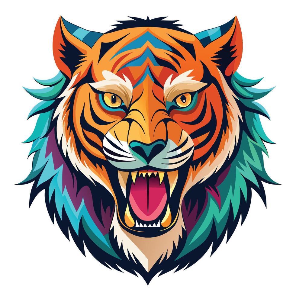 a tiger head with its mouth open vector