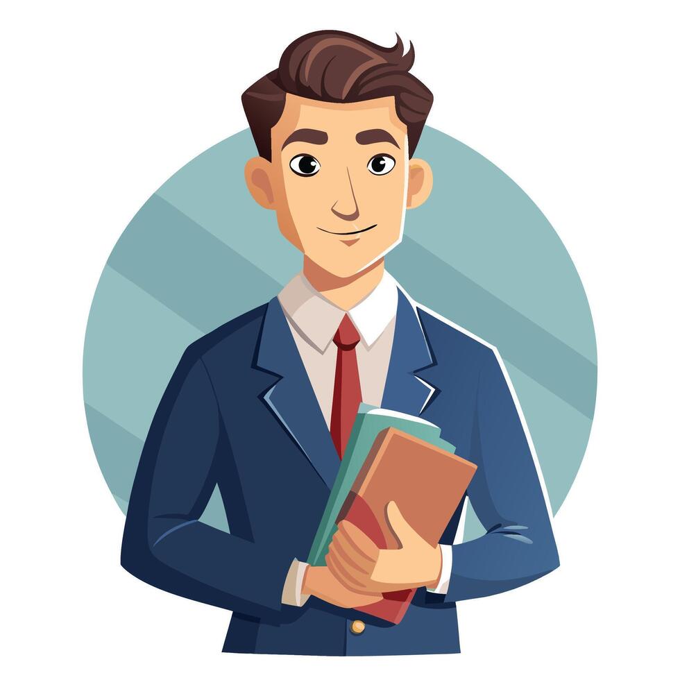 a man in a suit holding a book vector