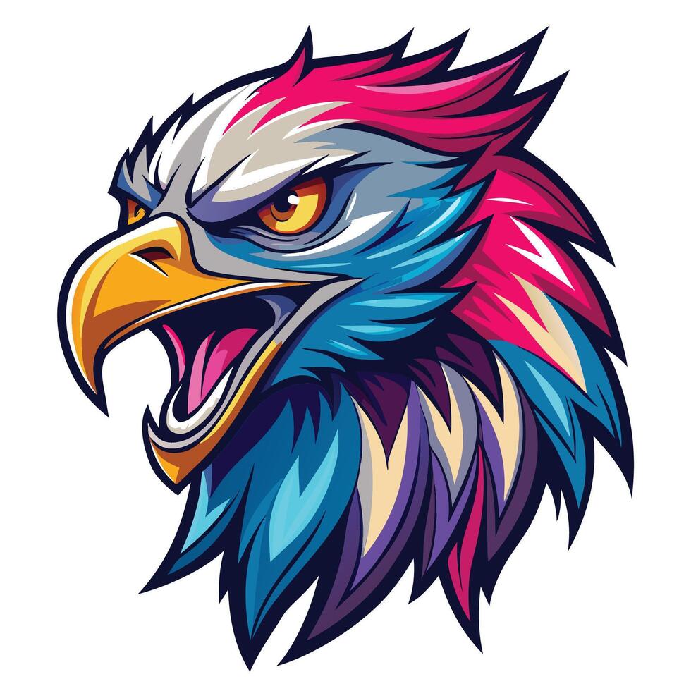 an eagle head with colorful feathers vector