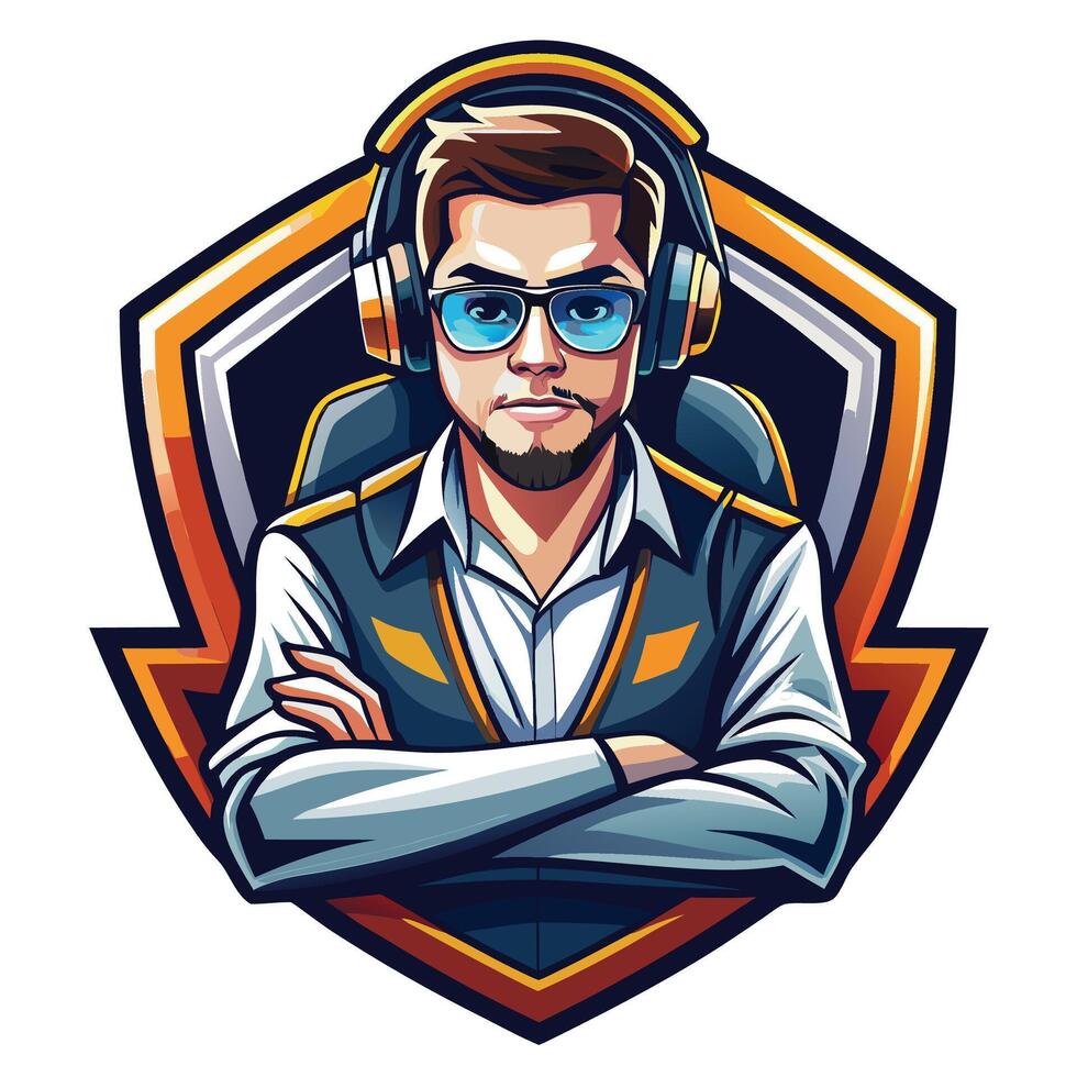 a man in glasses and headphones with headphones on his head vector