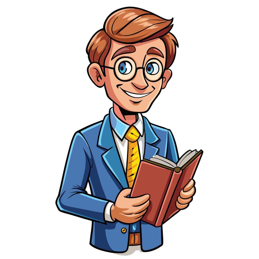 cartoon man in suit holding a book vector