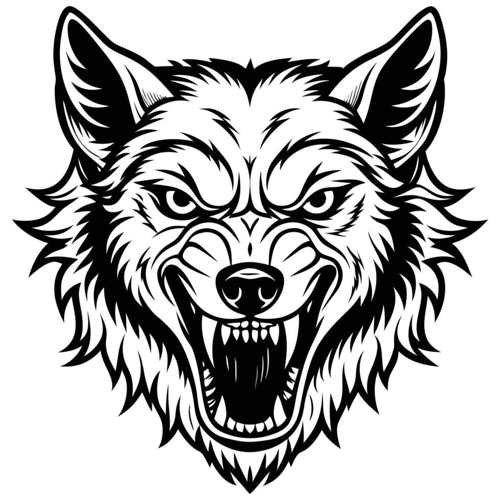 a wolf head with its mouth open and its teeth showing vector