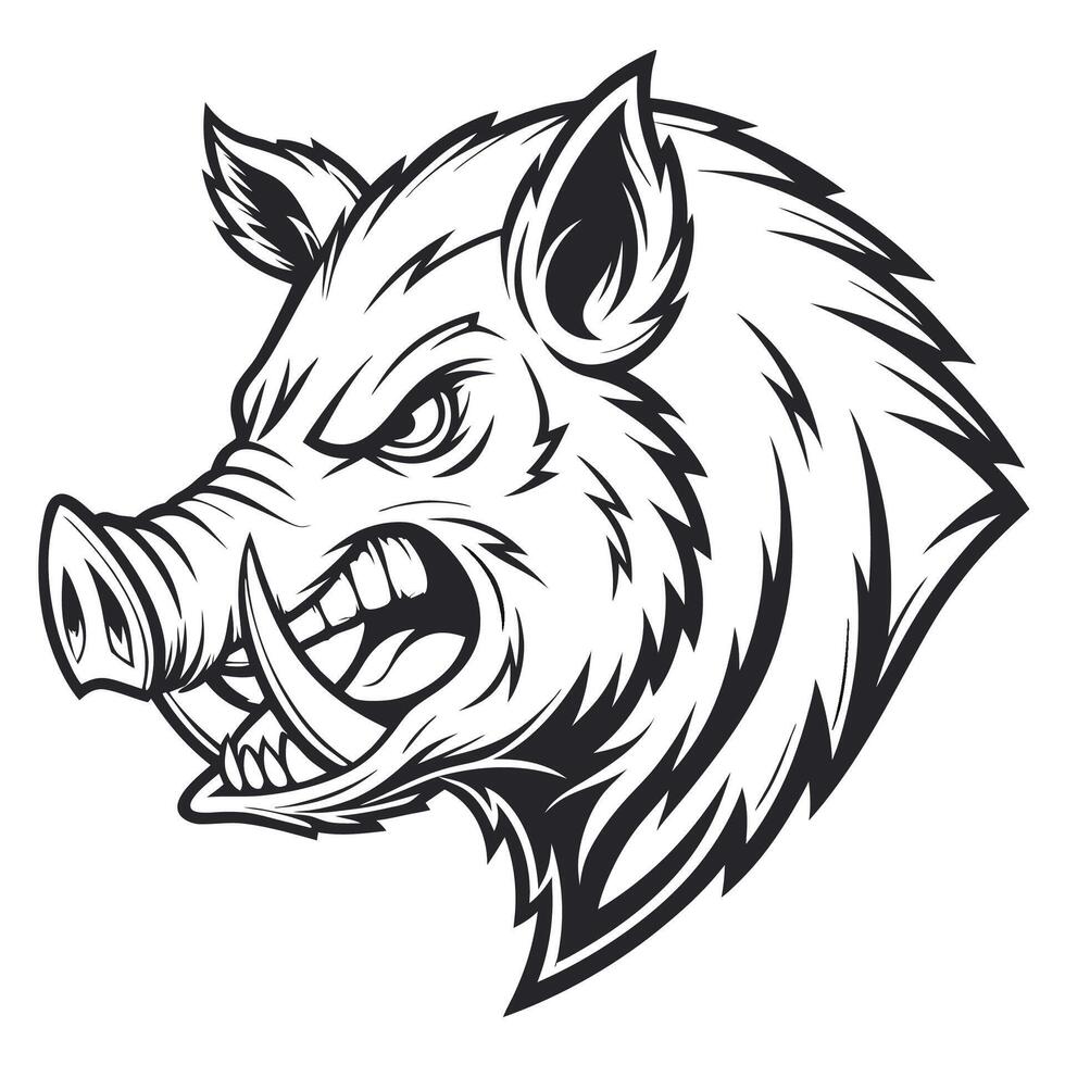 a black and white illustration of a wild boar head vector