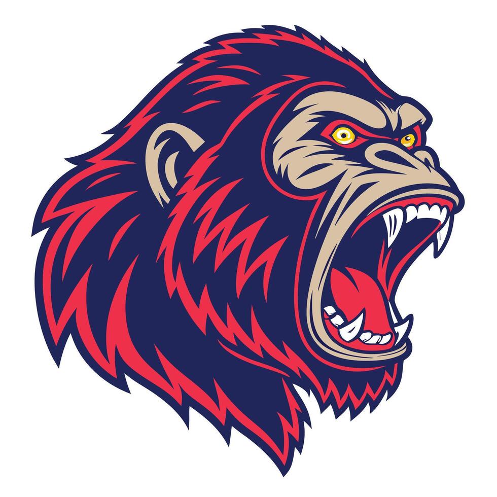 an angry gorilla head with open mouth vector