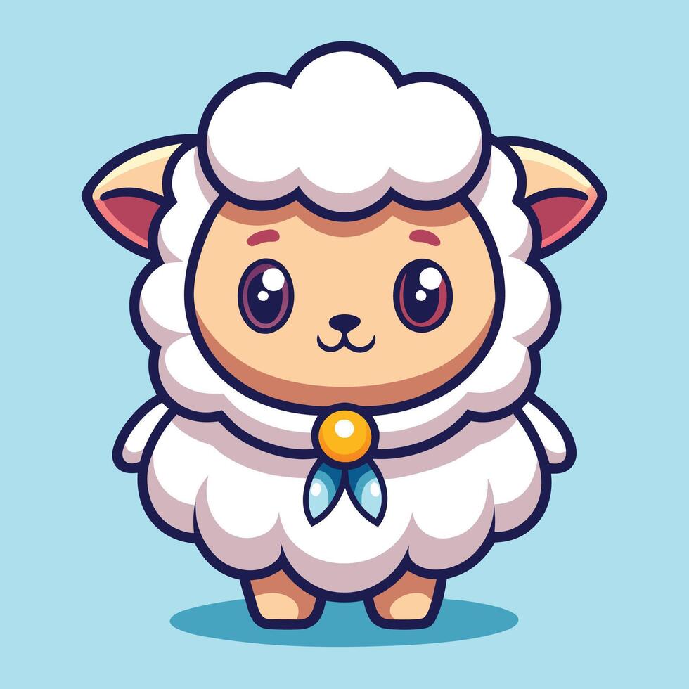 a cartoon sheep with a blue collar and a blue ribbon vector