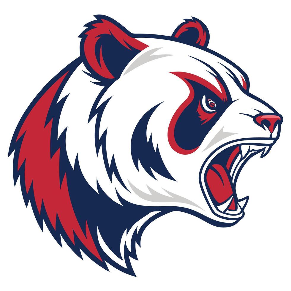 the head of a panda bear is shown in a red, white and blue color scheme vector