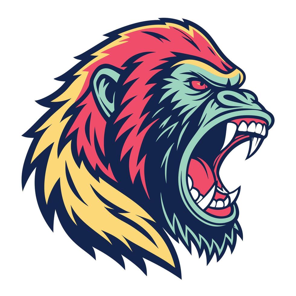 an angry gorilla head with its mouth open vector