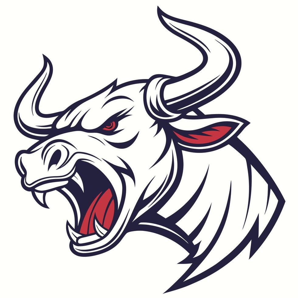 an angry bull head with red and white stripes vector