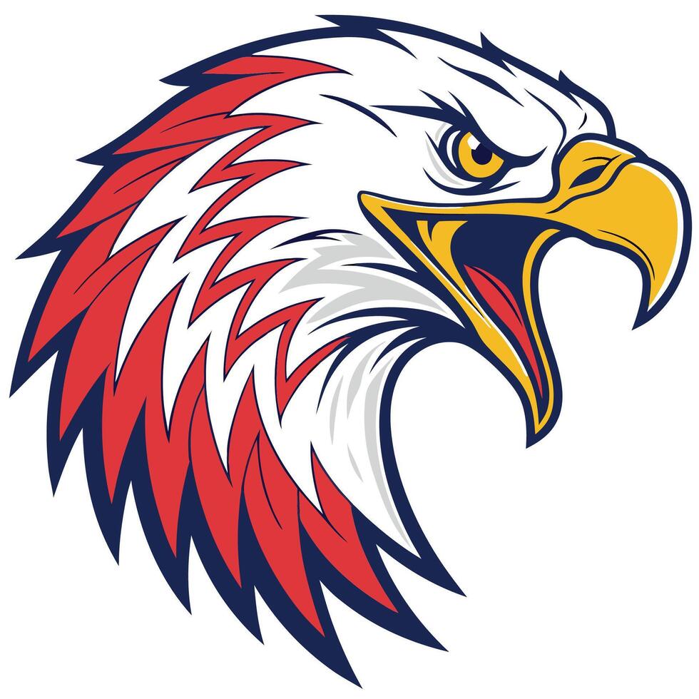 an eagle head with red, white and blue feathers vector