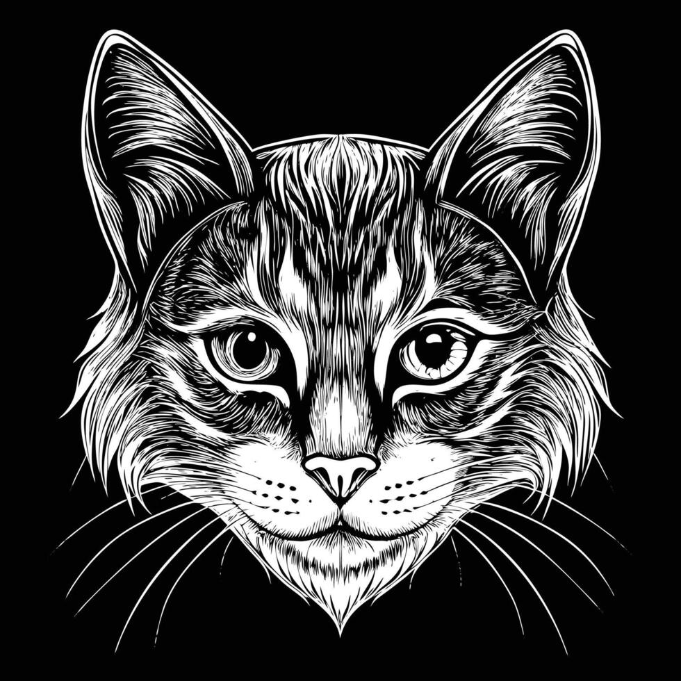 a cat's head in a black and white drawing vector